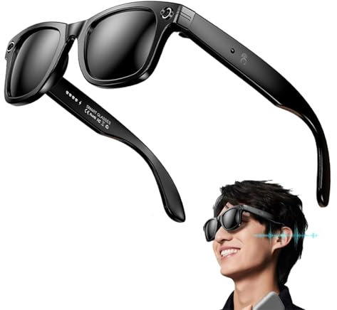 hKjPlvf Fashion AI Camera Smart Glasses IP65 Waterproof Bluetooth Call Playing Music Smart Glasses Identify Pictures Use ChatGPT, for Travel Meeting Business,A