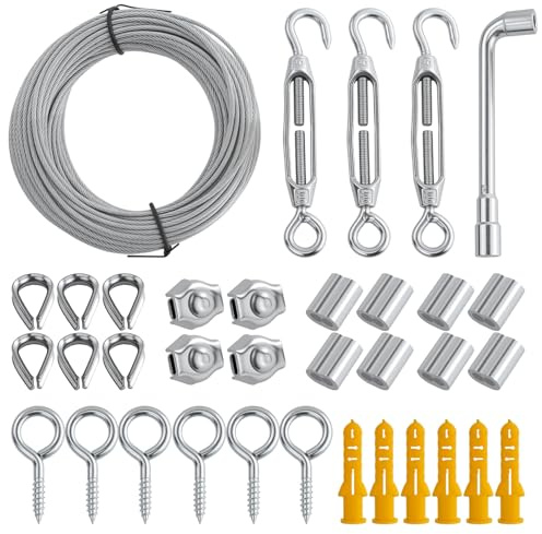 20M 2 mm Edelstahl Draht Stahlseil Set,PVC-ummanteltes Drahtseil Edelstahlseil Spannsystem mit Spannschloss und Haken,304 Edelstahl Drahtseil Spanndraht,Für Rankhilfe