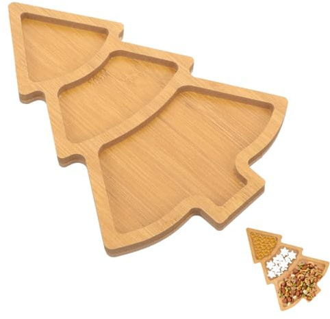 Veemoon Christmas Tree Tray Tree Shaped Plate, Wooden Christmas Tray Snack Wooden Fruit Serving Plate Appetizer for Veggie Cookie Food Cheese Boards Festive Holiday 27.70X19.50X1.20cm
