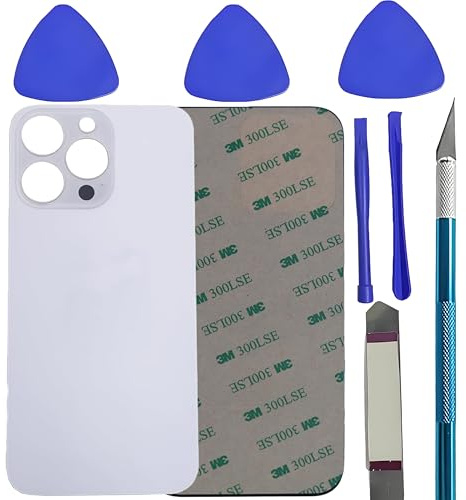 Alovexiong Hintere Glasabdeckung Ersatz für iPhone 13 Pro Max hintere Glasabdeckung Ersatz mit vorinstallierten Kleber + Reparatur-Kit (Silber)