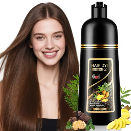 YUOLITA 500ML Hair Dye Shampoo 4 in 1, Sofort Haarfarbe Hellbraun Haarfärbeshampoo für Männer und Frauen, Natürlich und Langanhaltend Farbshampoo,Hair Color Shampoo für All Haar