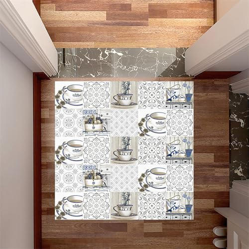 Klebefliesen Blauer Kaffee Mosaikfliesen Pvc Fliesenaufkleber Boden Klebefliesen Küche Bad Fliesensticker Wasserdicht Fliesenaufkleber Selbstklebende Fliesen Folie Tile Sticker 15x15cm/10 Pcs