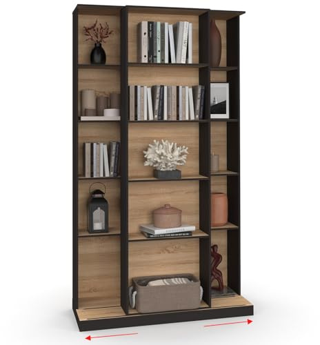 IDMarket - Ausziehbares Bücherregal Alphonse 5 Ebenen 15 Nischen Holz und Schwarz