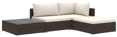 CIOURSTO Rattan Gartenmöbel Set 4-TLG, Gartenlounge mit Sitzpolster und Rückenkissen, Eckbankgruppe, Lounge Möbel Outdoor (Braun)