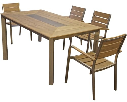 DELUKE Garten-Sitzgruppe Alwin 5-TLG. - Kunststoff, Braun | Gartenmöbel-Set Gartengarnitur Garten-Essgruppe mit offenen Stühlen und Esstisch