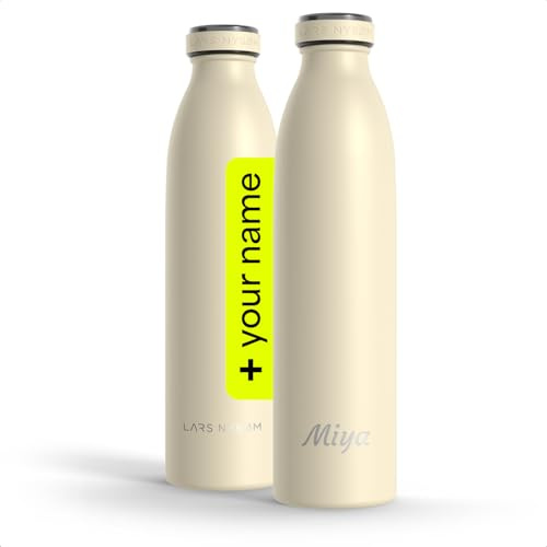 LARS NYSØM Personalisierte Edelstahl Trinkflasche 350ml, 500ml, 750ml, 1L, 1 5 liter | Thermosflasche Kohlensäure geeignet mit Gravur | Wasserflasche als Geschenk mit Namen (Almond Beige, 750ml)