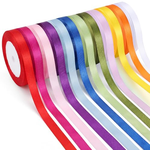 woric 12 Rolls Multicolor Satin Ribbon, 22m*6mm Thin Ribbon | Rainbow Satin Ribbon for Wedding Party Decorations, Floral Bouquets, Hair Bows, Birthday, Holiday, DIY Ribbon Wands