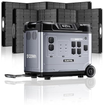 OUKITEL P5000 PRO Centrale Elettrica Portatile con pannello 2x400W, Generatore Solare 5120Wh con Rotelle, Batteria LiFePO4, 4000W(Pic 8KW) per Campeggio, Camper, Casa,Power Station
