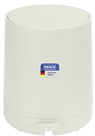 WENKO Kosmetik Treteimer Mod. Fablo aus Kunststoff, Soft-Touch-Beschichtung, Bad-Mülleimer 5 L, Abfalleimer mit Easy-Close Absenkautomatik und Einsatzbehälter, für Bad, Küche oder Büro, creme matt