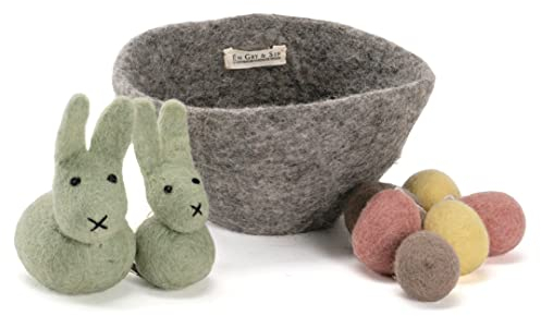 Én Gry & Sif Osternest Lotti I aus Natur-Filz, Hand-Made, fair-Trade, liebevolle Osterdeko I Schale, Häschen, Ostereier