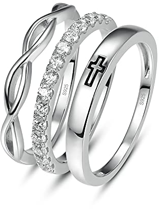 Yaresul 3 Stück Stapelringe Damen Silber 925 Set, Unendlichkeit Kreuz Zirkon Eternity Minimalistisch Dünner Damenring