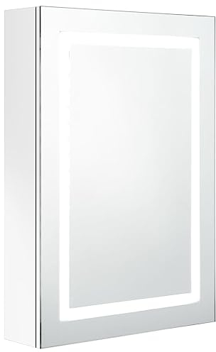 vidaXL LED Bad Spiegelschrank Badezimmerspiegel Badspiegel Spiegel Badschrank Badezimmerschrank Hängeschrank Wandschrank Glänzendes Weiß 50x13x70cm
