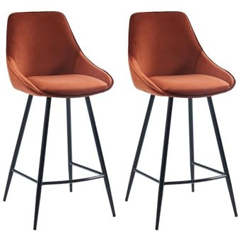 Vente-unique - Lot de 2 tabourets de Bar - Velours - Terracotta - MASURIE