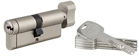 Cylindre de Serrure à Bouton 40BTx40mm TRANSIT 1 - Système de Sécurité Finition Nickel - Usage Porte d'Entrée - Fabriqué en France - Livré avec 4 Clés Plates Réversibles - Garanti 10 Ans - THIRARD