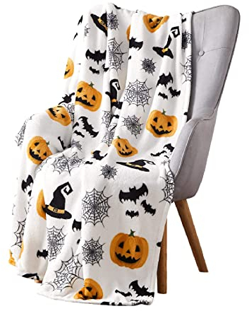 Decke 150x200 cm Halloween-KüRbis-Fledermaus Kuschelige Wolldecke Flauschig Weich Warm Plüsch Wohndecke 3D Tagesdecke Decke für Bett Dicke Decke Sofa Wohndecke Geschenke für Frauen Männer (150X200 cm)