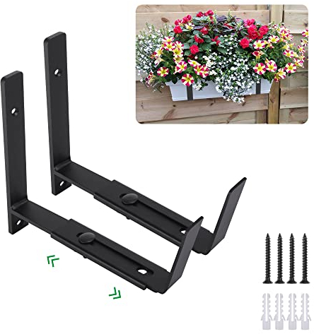 Maotong Verstellbare Blumenkastenhalterungen für Fenster, robuste Wandhalterung, Blumenkastenhalter für Pflanzkasten, Tiefe (von vorne nach hinten), 15,2 bis 30,5 cm, Schwarz, 2 Stück