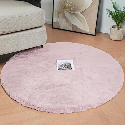 ORINOVA Runder Teppich Schlafzimmer Flauschig Bettvorleger Waschbar Rosa 120 cm Fellteppich Rund Teppich Wohnzimmer Kinderzimmer Kuschelig Deko