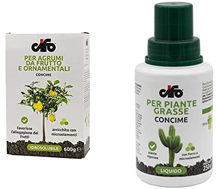 Cifo Concime idrosolubile per agrumi da frutto e ornamentali 600 g & Concime Liquido piante grasse 200 ml