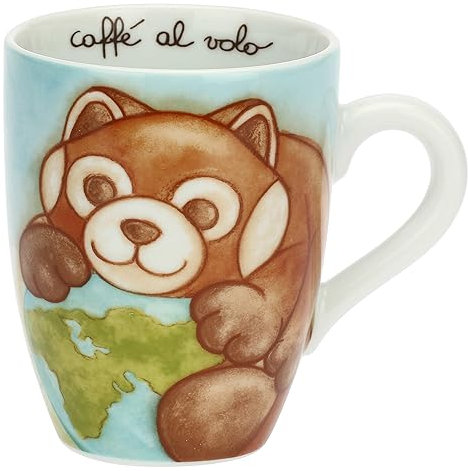 THUN, Mug Panda Rosso in Porcellana, Linea Otto Dreamer, Ø 8.5, 10.5 cm h, Capacità 300 ml