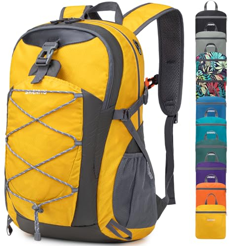 SHENHU 40L Wanderrucksack Leichter Tagesrucksack Wasserdicht Reise Camping Rucksack für Männer Frauen Sport Packbar, A8-gelb, 40L-0.9lb, Daypack Rucksäcke
