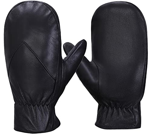 MGGMOKAY Fäustlinge Herren, Winter Warme Echtleder Schaffell handschuhe,Schwarz,XXL