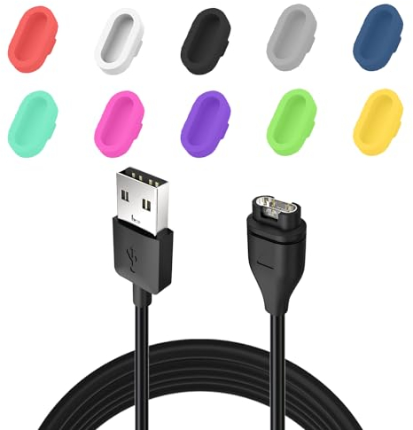 Chargeur USB Câble Compatible avec Garmin Forerunner 245/935/945/965/745/45/45S,Venu 2 2S Sq 7/7S/7X, 6 /6S /6X Pro,10 Pcs Protections en Silicone Anti-Poussière, Durable et Flexible