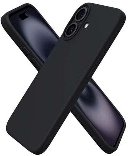 ORNARTO Compatible with iPhone 16 Case 6.1, Slim Liquid Silicone 3 Layers Full Covered Soft Gel Rubber 16 Phone Cases Cover 6.1 inch Black