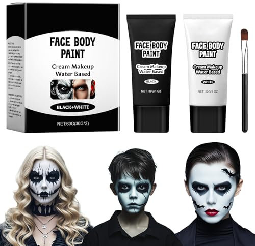 AN-WATTY Halloween Schminke Erwachsene, Halloween Make Up Set, Halloween Schminke Kinder, Bodypainting Farben für Theaterschminke Kinderschminke Halloween Face Paint SFX Makeup (Schwarz & Weiß)