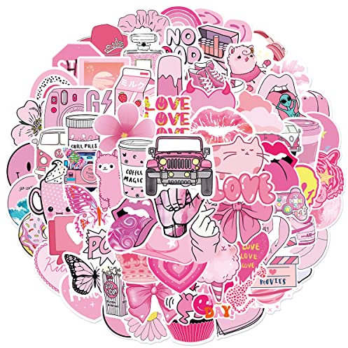 Stickers 100 Pcs Pink Cute Stickers for Laptop Bumper Water Bottles Computer Phone Scrapbooks Journaling Aesthetic Stickers for Adults Teen Girls