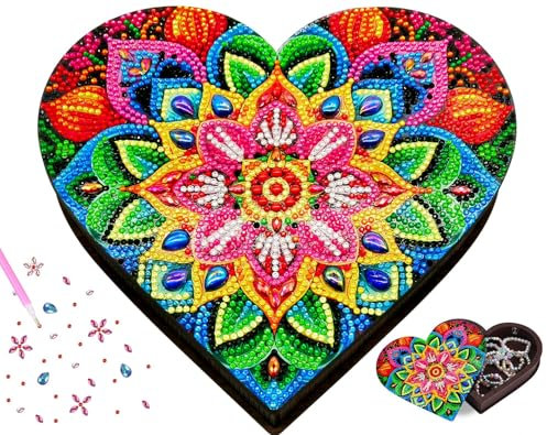 Geschenke für Mädchen 6 7 8 9 10 11 12 Jahre, DIY Diamant Malerei Schmuck Box, Schmuckkästchen Aufbewahrungsbox DIY Diamant, Diamond Painting Schmuckkästchen Holz, Herz schmuckkästchen, Art Spielzeug