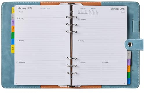 Kalender 2026 2027 A5 Nachfüllbar, Terminplaner/Wochenplaner Ringbuch mit Monatsregistern, Notizen, Kontakt, PU Leder Softcover, Buchkalender Planer Organizer mit Stiftschlaufe, Aug.2026-Jul.2027