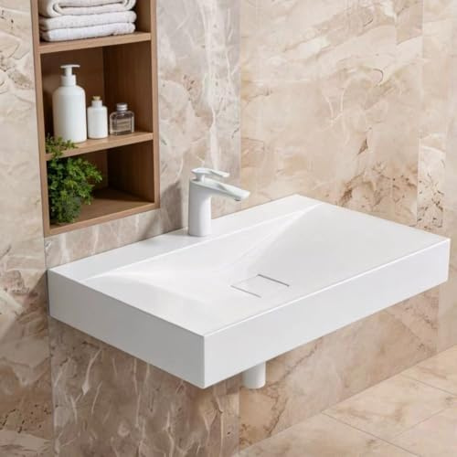Durovin Bathrooms Luxurious Stone Resin Bathroom Basin - Wall Hung Or Countertop Mount Bathroom Sink - Concealed Waste - Width 800mm