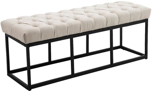 CLP Sitzbank Amun I Mit Stoff-Bezug I Mit Schwarzem Metallgestell, Farbe:Creme, Größe:120 cm