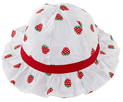ACVIP Baby Mädchen Erdbeere Drucken Fischerhut Sommer Sonnenhut Baumwolle Basin Hut(M/Kopfumfang:46-48 cm)