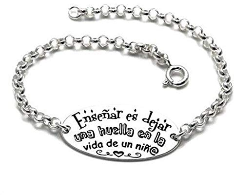 Minoplata Pulsera para maestras de Plata de Ley 925 con Mensaje Grabado Enseñar es Dejar Huella Ideal si Quieres hacerle Fin de Curso
