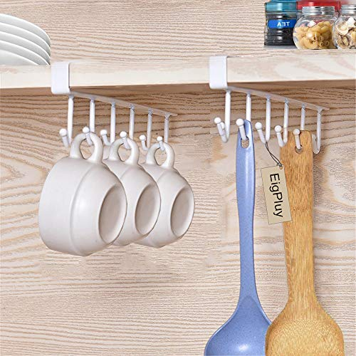 EigPluy Tazze Ganci Cucina Sotto Armadietto Mug Bicchieri di vino Deposito Portatazze Mutifunctional Utensil Cravatte Cinture Sciarpa Appeso Rack Titolare Senza Foratura,Bianca