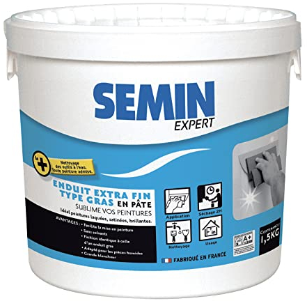Semin - Enduit Extra Fin - Lissage Type Gras - Sans Solvants - Séchage Rapide - Intérieur - Seau de 1,5 kg