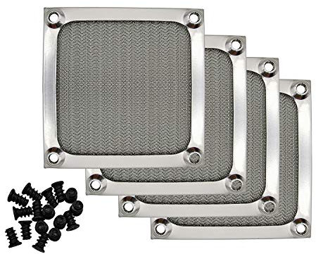 80mm Computer Fan Filter Grills with Screws, Aluminum Frame Ultra Fine Stainelss Steel Mesh - 4 Pack (Silver)