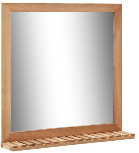 vidaXL Bois de Noyer Massif Miroir de Salle de Bain Miroir Mural Miroir avec Etagère et Cadre Maison Intérieur Toilette Salle d'eau