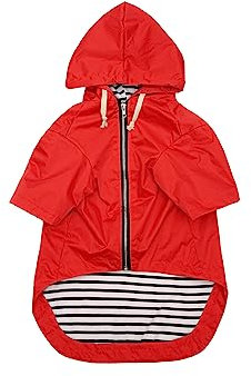 MOREZI Wind&Wasserdicht Hunderegenmantel mit Beinschutz & Fest Kapuze - Leichtes Outdoor - Für kleine/mittlere Hunderassen - Reißverschluss, Verstellbarer Kordelzug, Rot, S