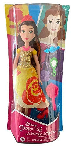 Disney Princess Be Bright, Be Bold Puppe mit farbenfrohem Kleid und kühlem Druck, mit Bürste und Haar-Accessoires