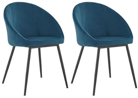 Happy Garden Lot de 2 chaises Vintage Diane en Velours Bleu, Pieds en métal