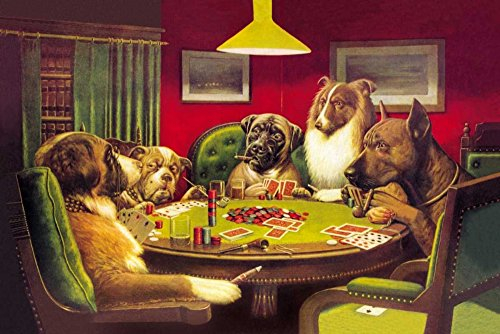 Feeling at home Leinwand-gerahmt, mit amerikanischem Poker Dogs: A-Bold-Bluff, -1903-Coolidge-C.M.-Animals, Kunstdruck, auf Holzrahmen, horizontal, 78 x 118 cm