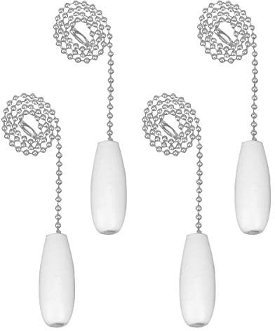 Alvivi 4Pcs Decorative Wooden Ceiling Fan Chain Pulls Pendant Light Pull Chain Extensions White OneSize