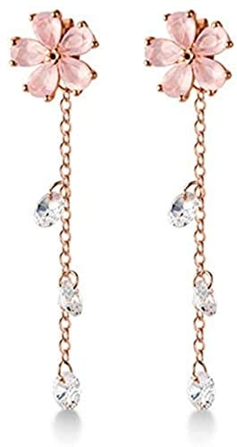 Kirschblüten Baumelnd Ohrstecker S925 Sterlin Silber für Damen und Mädchen Roségold Rosa Zirkonia Blumen Ohrringe Einfädler Quasten Ohrringe Ohrjacken