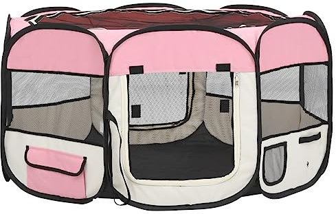 vidaXL Box per Cani Pieghevole con Borsa Trasporto Rosa 125x125x61 cm Recinto