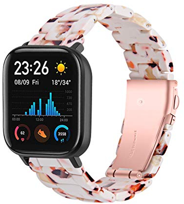 Chofit Correa Compatible con Amazfit GTS 4 Mini/GTS 2 Mini, 20 mm Resina Repuesto Pulsera de Repuesto de Pulsera Ligera Accesorios para Bip 3 Pro/Bip 3/GTS 3/GTS 2 Mini/GTS 2e/GTS 2 (Blanco y marrón)