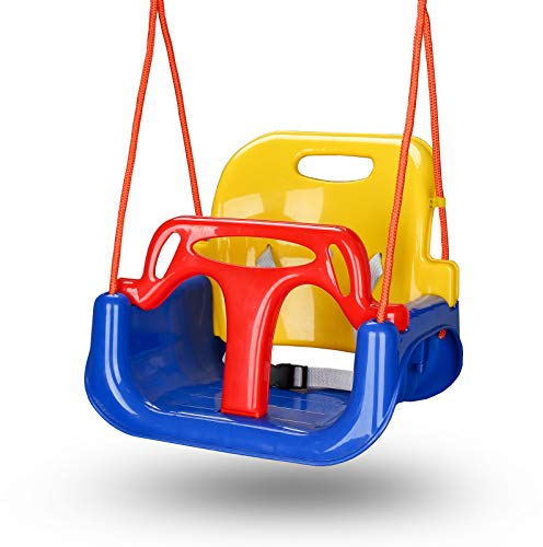 EINFEBEN Columpio para bebé, columpio para niños, 3 en 1, con respaldo y cinturón de seguridad, para interior y exterior