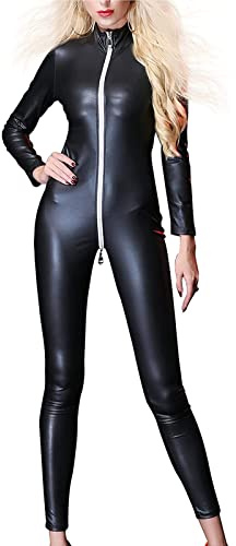 MIAOBHDP Women Latex Catsuit Lingerie Sexy Zip Performance Costume Faux Leather Bodysuit Costumes,A,XXL