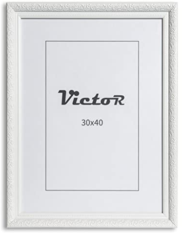 VictoR Vintage Bilderrahmen „Rubens“ in 30x40 cm (A3) Weiß - Leiste: 30x20mm - Echtglas - Fotorahmen Barock - Antik - Bilderrahmen 30x40 Vintage - Fotorahmen A3 Weiß
